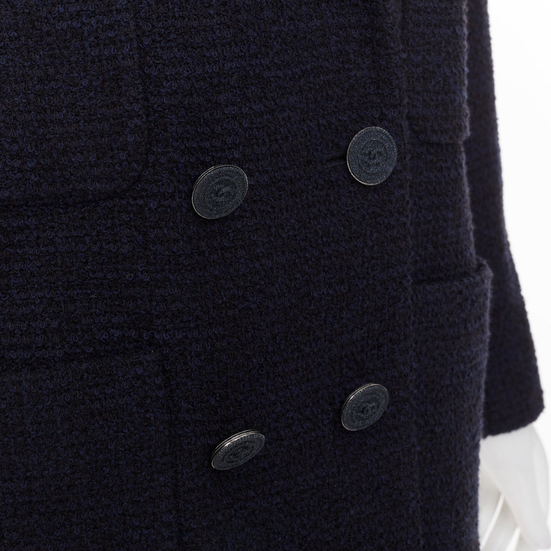 CHANEL navy cotton tweed boucle four pocket double breasted jacket FR40 M