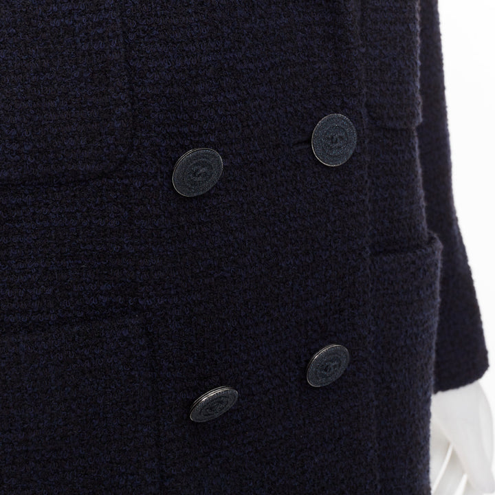 CHANEL navy cotton tweed boucle four pocket double breasted jacket FR40 M
