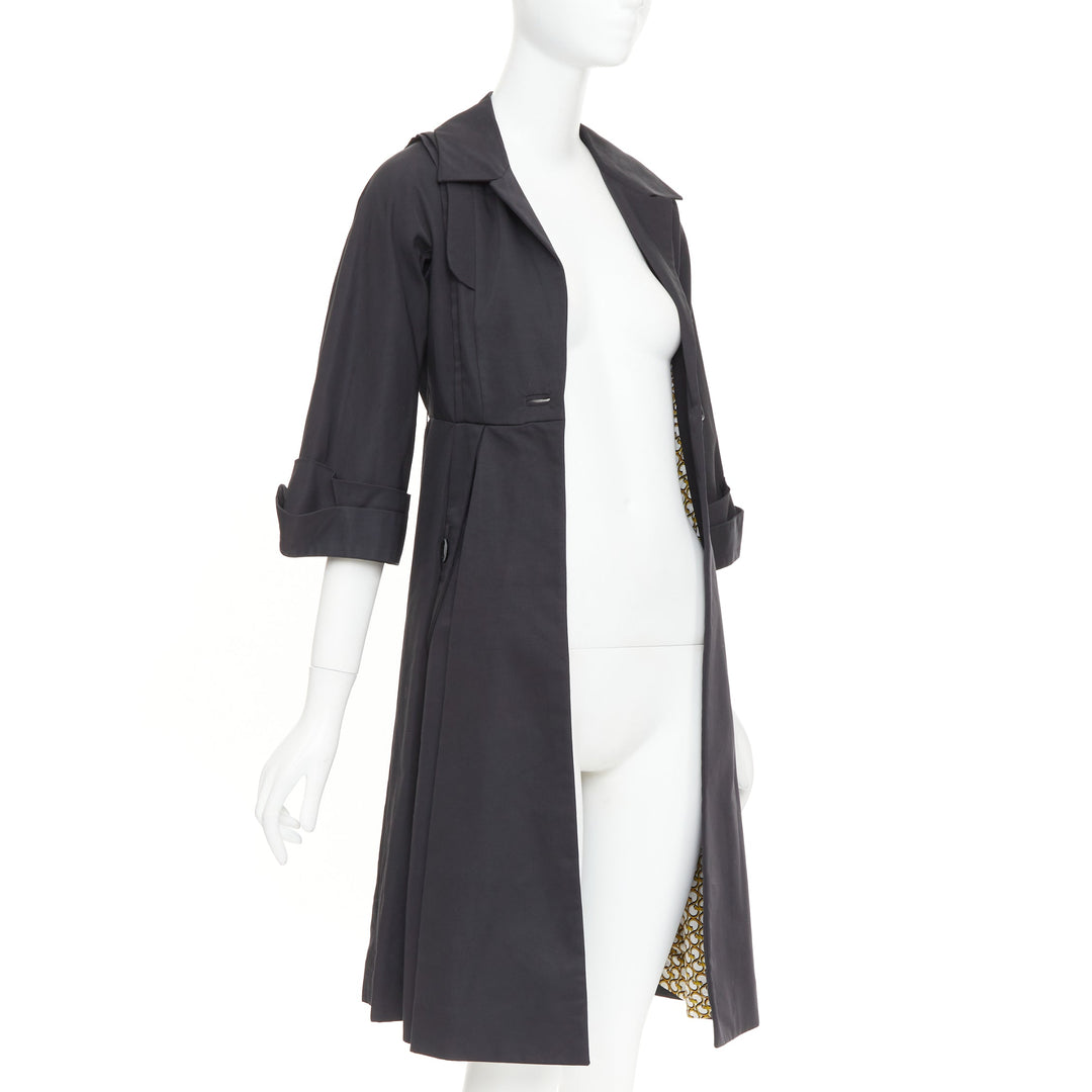 GUCCI 2007 black textured nylon plastic logo buttons long coat IT36 XXS