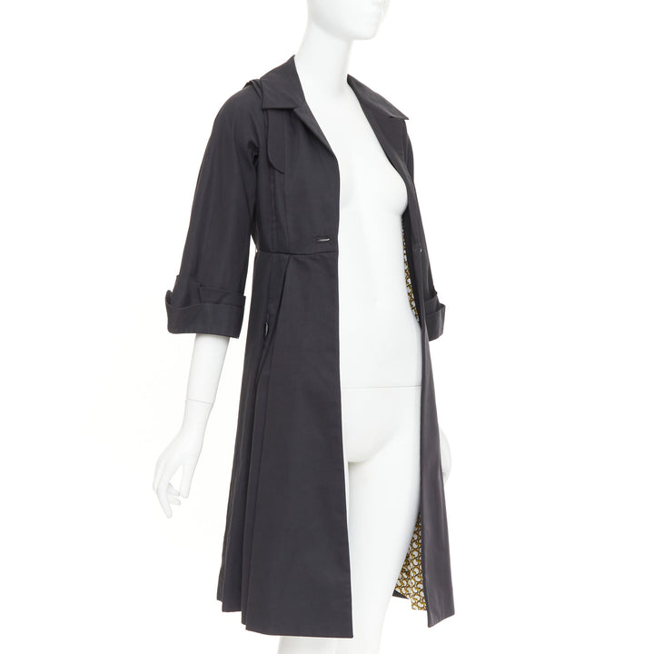 GUCCI 2007 black textured nylon plastic logo buttons long coat IT36 XXS