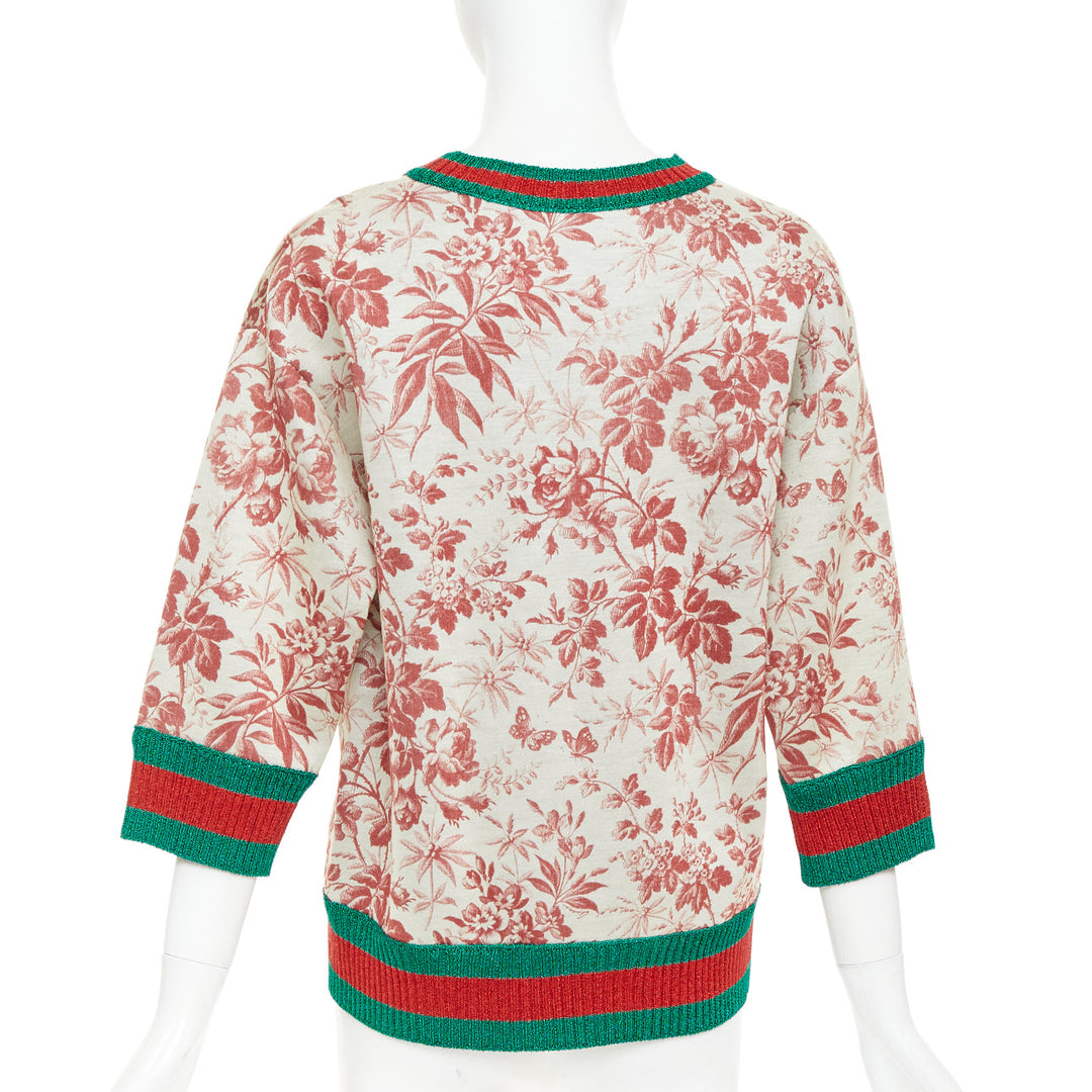 GUCCI 2016 Herbarium Floral grey pink bloom metallic web sweatshirt S