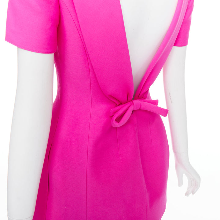 VALENTINO PPink 2022 pink virgin wool silk dipped bow back mini dress IT38 XS