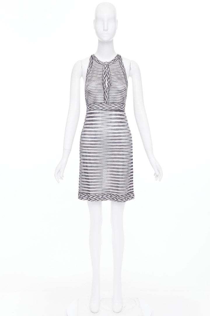 MISSONI Armonia black metallic grey striped jersey lurex knit dress IT38 XS