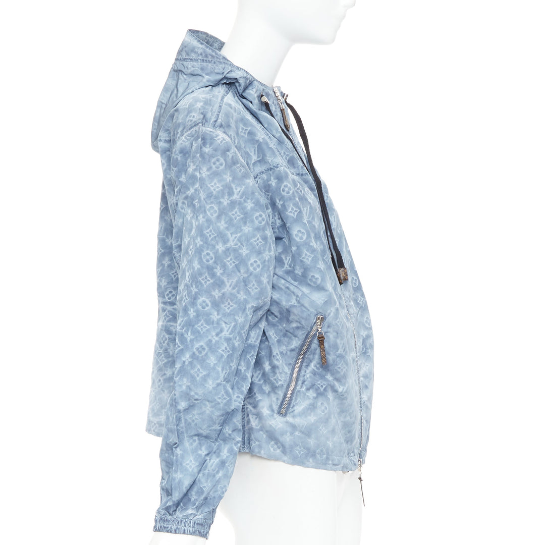 LOUIS VUITTON blue washed monogram print hooded zip anorak jacket FR38 M