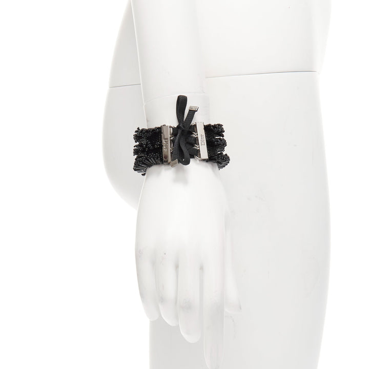 rare CHRISTIAN DIOR John Galliano Vintage black beaded corset tie bracelet