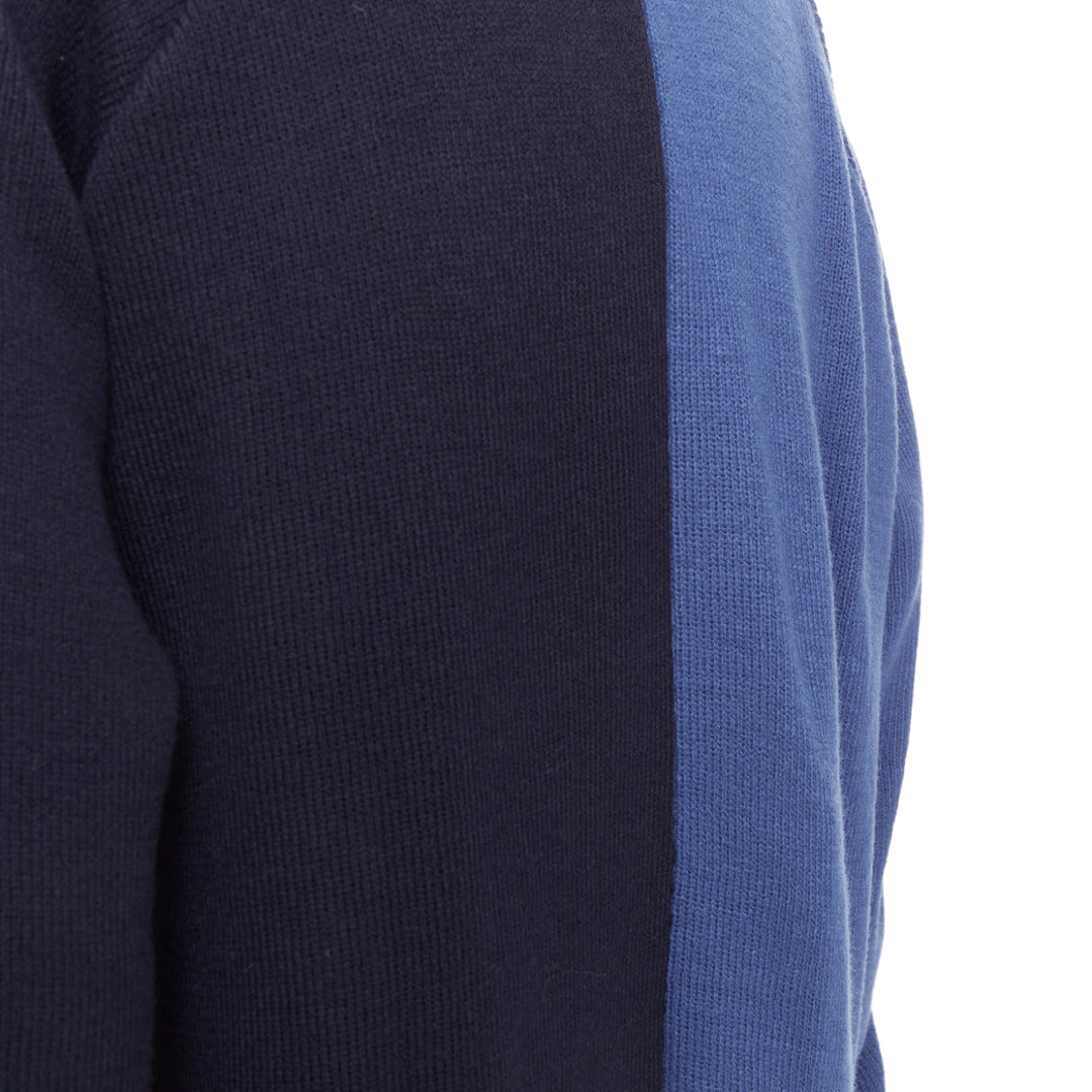 COMME DES GARCONS SHIRT navy blue two-tone button cardigan sweater XL