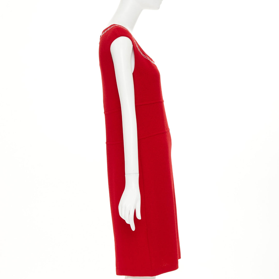 ST JOHN COUTURE Red crystal embellished scoop neck knit dress US8 M