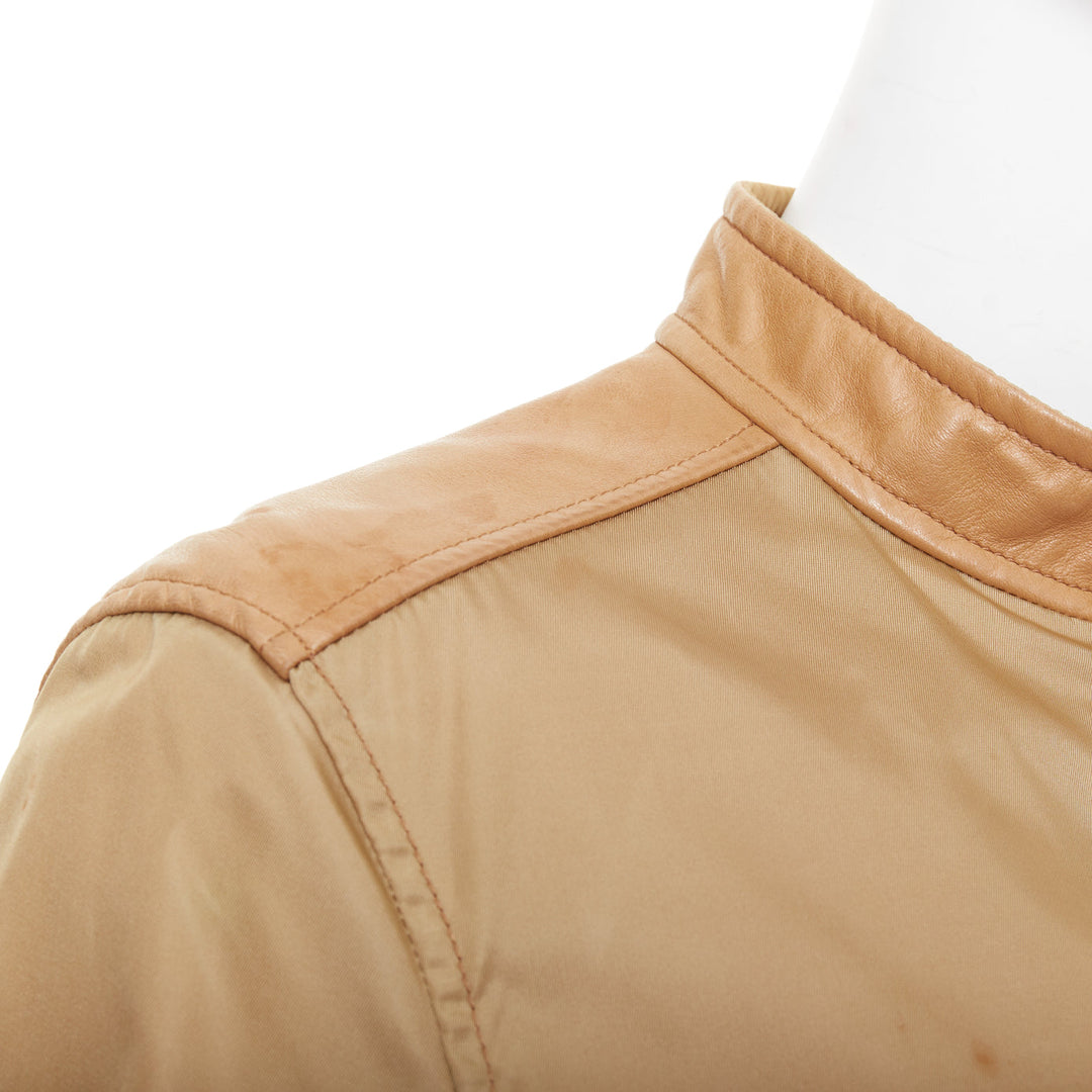 PRADA Vintage 2000's tan lambskin trim nylon moto jacket L