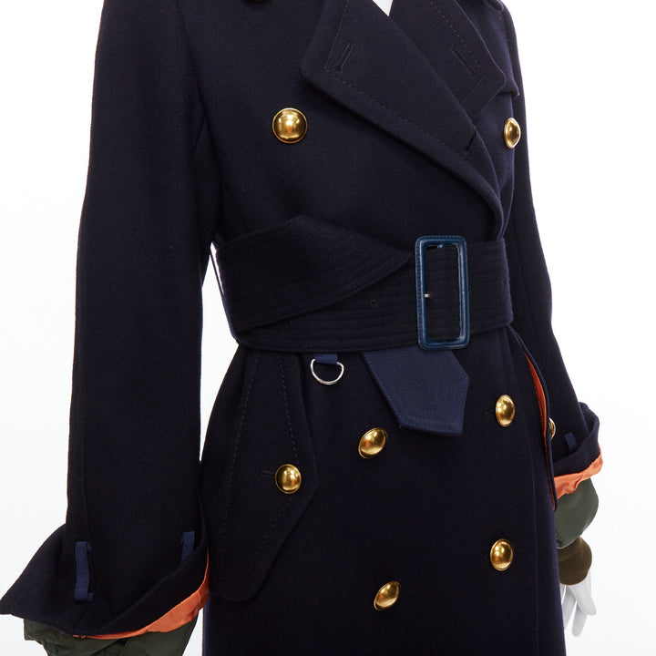 rare SACAI 2017 navy wool gold buttons zip back deconstructed coat JP1 S