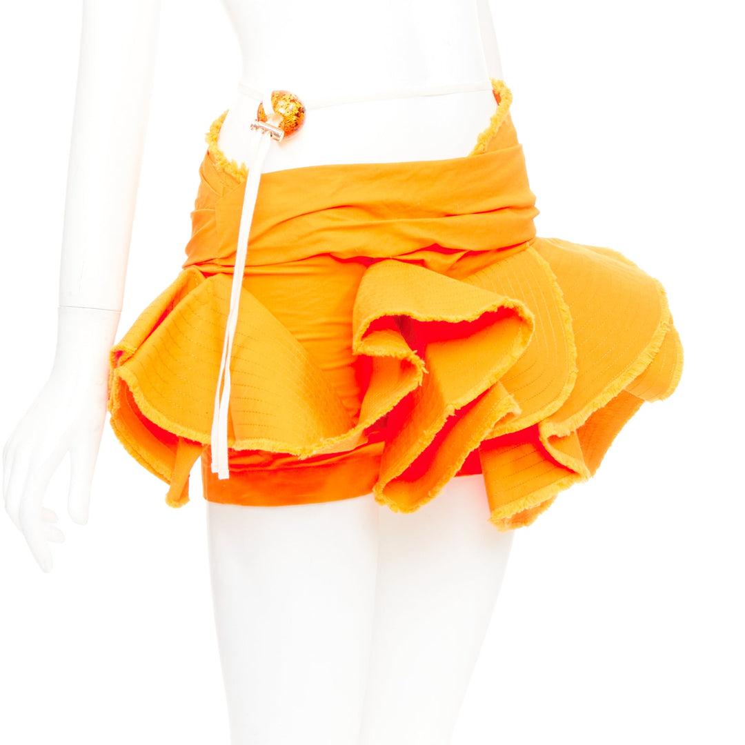 JACQUEMUS 2023 Runway La Jupe Artichaut orange ruffled frayed mini skirt FR34 XS