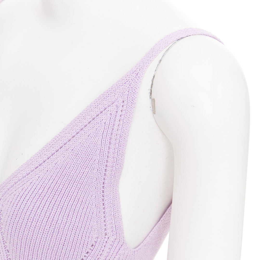 JIL SANDER lilac purple chevron pointelle ribbed knit v neck tank top FR32 XXS