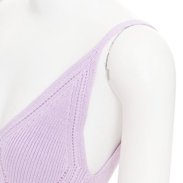 JIL SANDER lilac purple chevron pointelle ribbed knit v neck tank top FR32 XXS