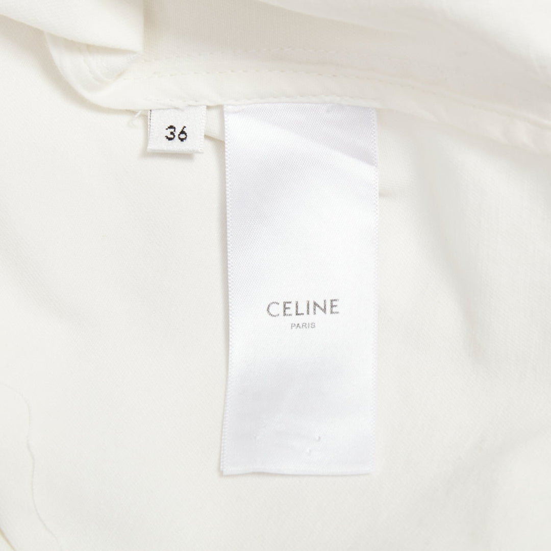 CELINE Triomphe optic white cotton anagram gold button crop popover shirt FR36 S