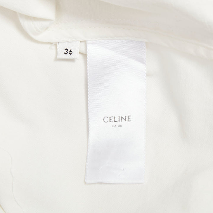 CELINE Triomphe optic white cotton anagram gold button crop popover shirt FR36 S