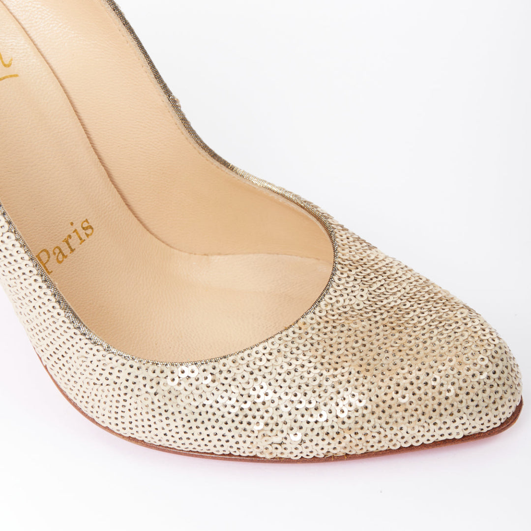 CHRISTIAN LOUBOUTIN Fifi 100 gold sequinned almond toe pumps EU37.5