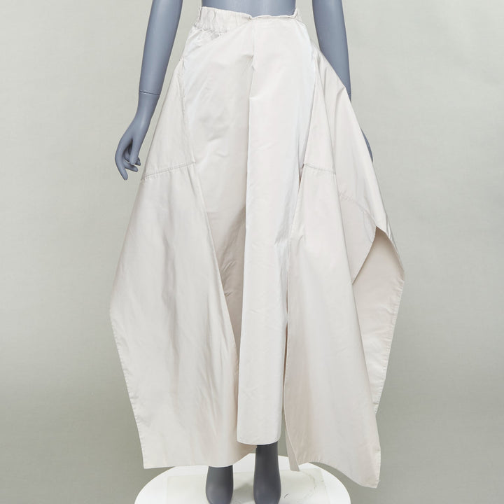 JIL SANDER light grey shiny taffeta 3D deconstructed A-line midi skirt FR34 XS