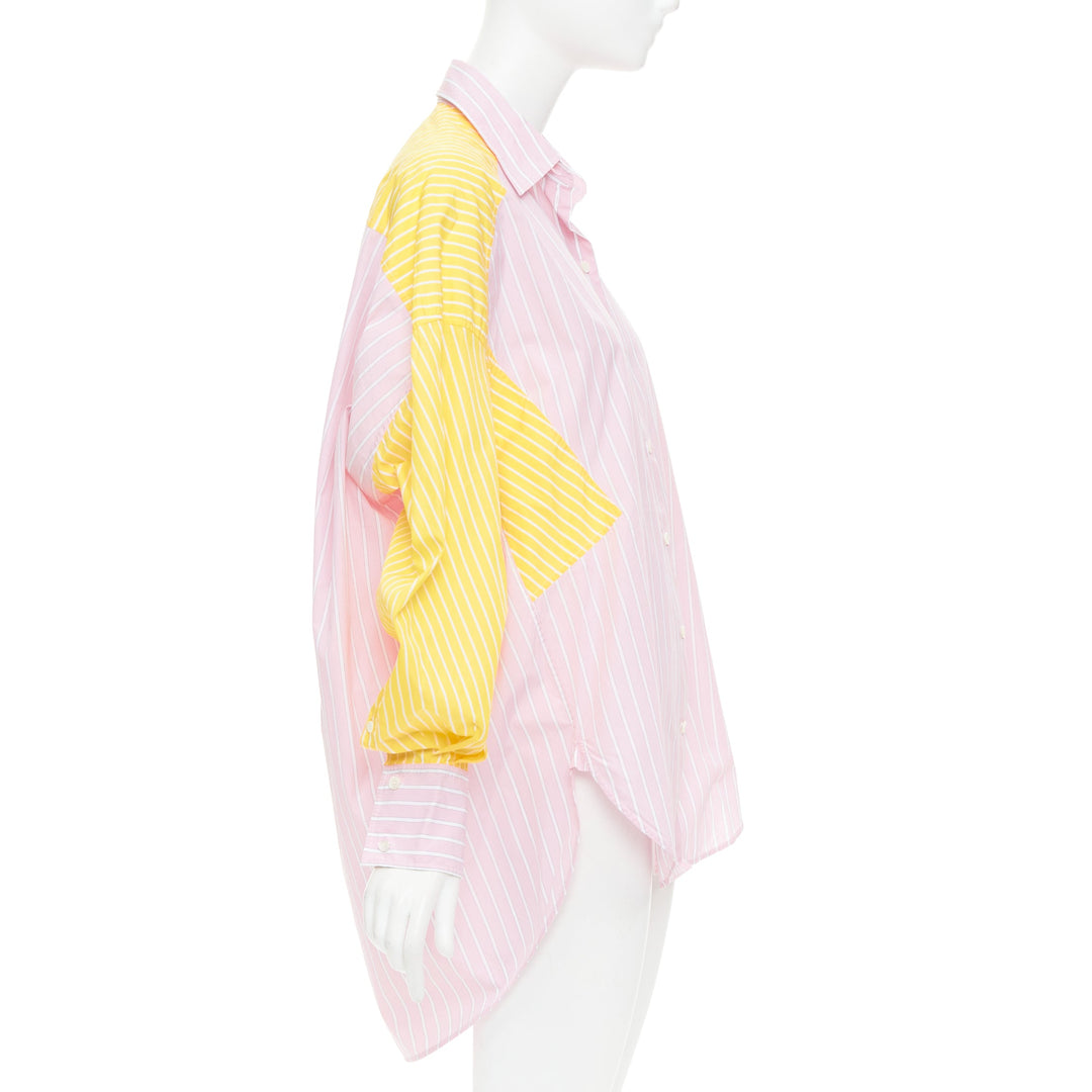 OLD CELINE Phoebe Philo pink yellow striped colorblocked button-up shirt FR36 S