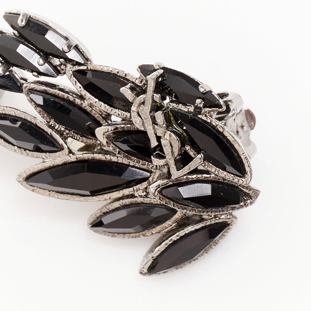 SAINT LAURENT 2021 silver YSL logo black crystal marquise climber earring