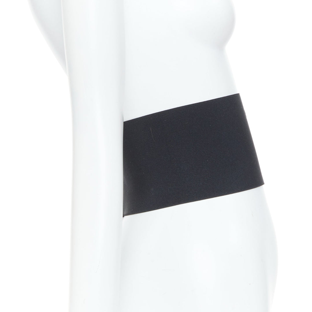 MIU MIU logo patch hook and eye corset wide elastic black cincher waist belt