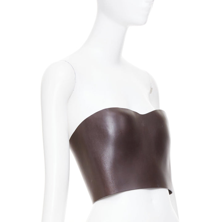 FENDI 2021 Runway brown molded leather curved neckline corset bustier top S