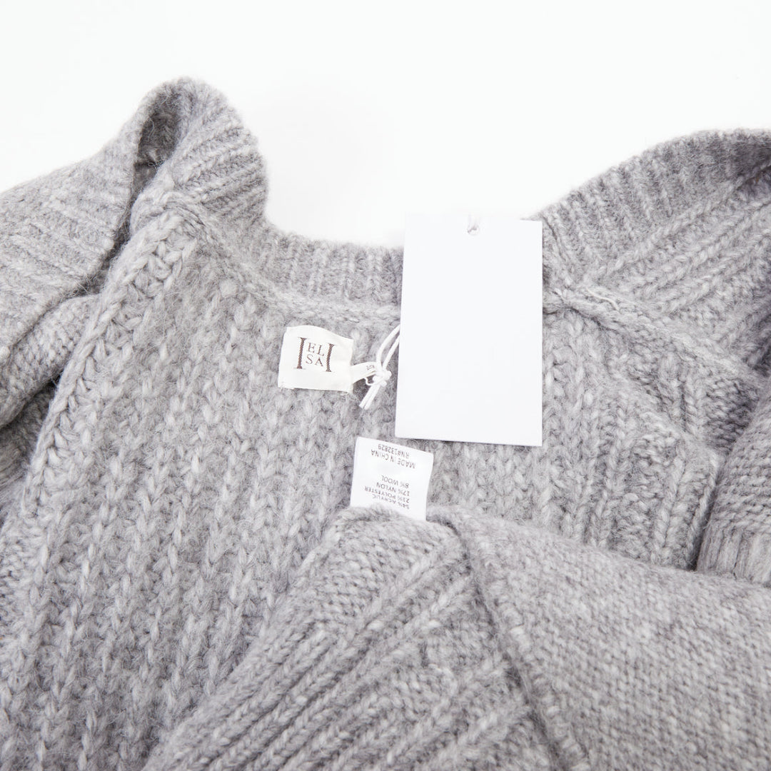 HELSA Serena grey oversized cable knit melange horn button chunky cardigan XS