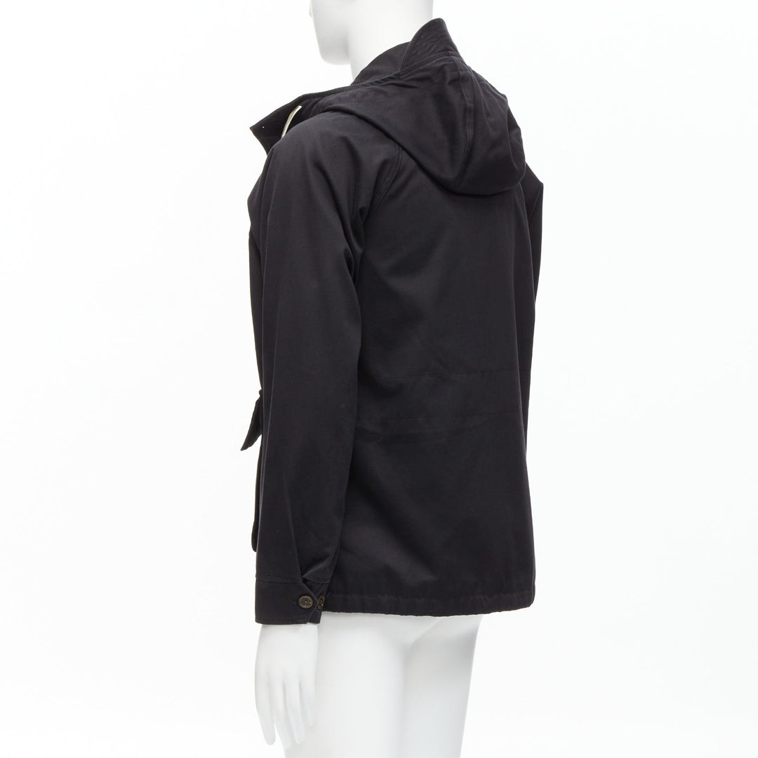 MAISON KITSUNE black wool blend stripes web drawstring 4 pockets parka jacket S