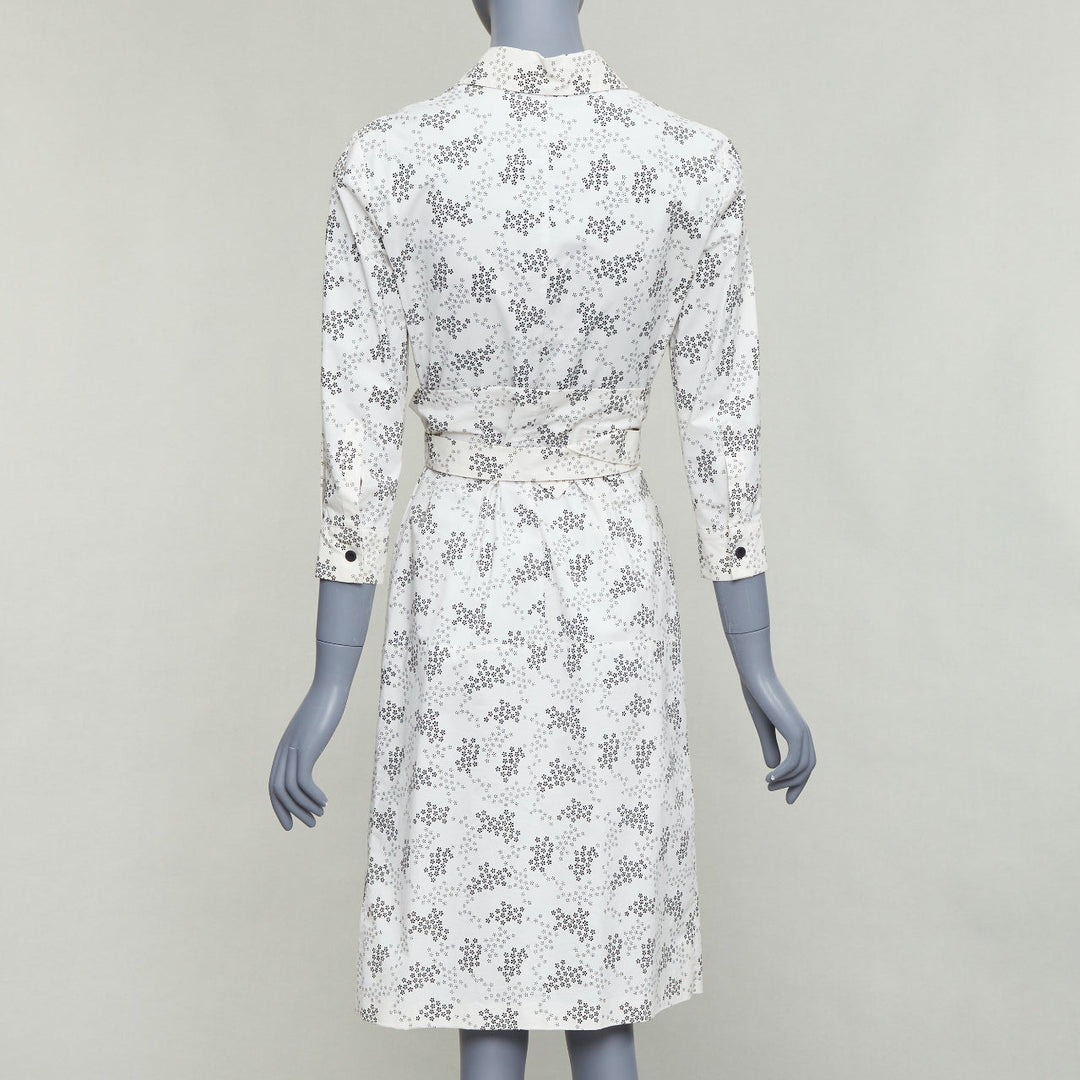 BOTTEGA VENETA cream cotton floral print wrap belted shirt dress IT38 XS