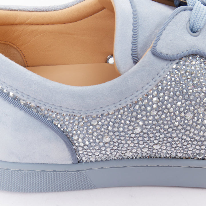 CHRISTIAN LOUBOUTIN Louis Junior Strass Flat Zinc Blue crystal sneaker EU43.5