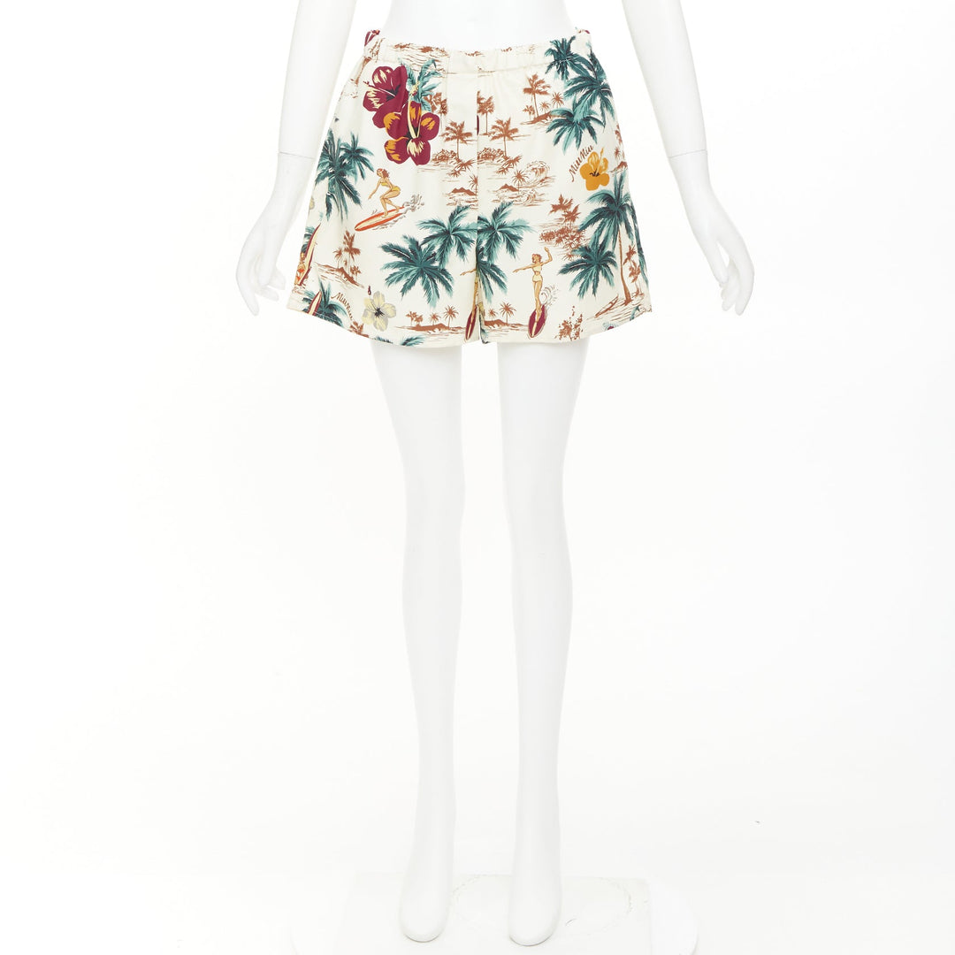 MIU MIU 2023 100% silk multicolor cream Hawaiian Surfer boxer shorts Sz1 XS