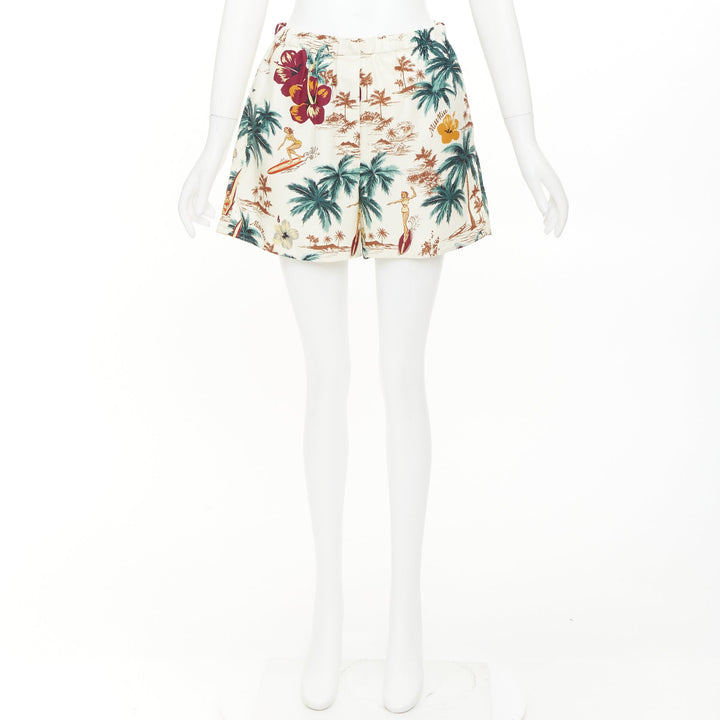 MIU MIU 2023 100% silk multicolor cream Hawaiian Surfer boxer shorts Sz1 XS