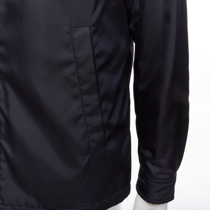 PRADA 2019 navy blue nylon zip front dual pocket minimal jacket IT46 S