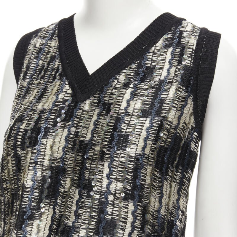 MISSONI blue silver sequins embellished crochet knit cropped vest IT42 M
