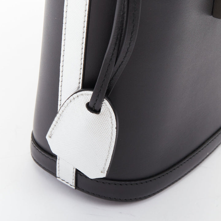 MARK CROSS Benchley smooth black calfskin silver metallic handle bucket bag