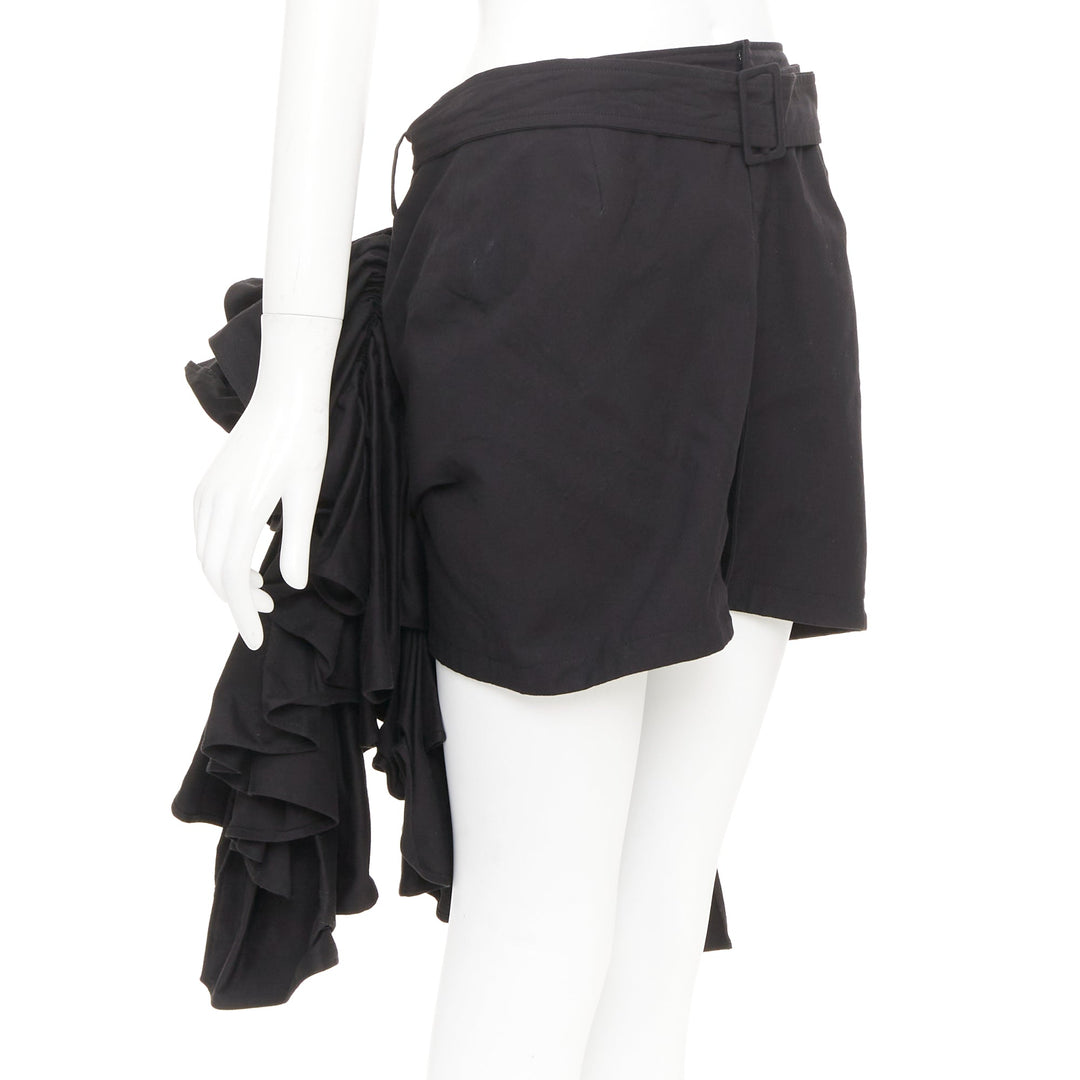 YOHJI YAMAMOTO black rayon blend ruffle applique avant garde mini skirt JP1 S