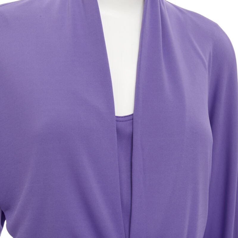 HERMES purple viscose scoop neck double layered belted cardigan top FR38 S