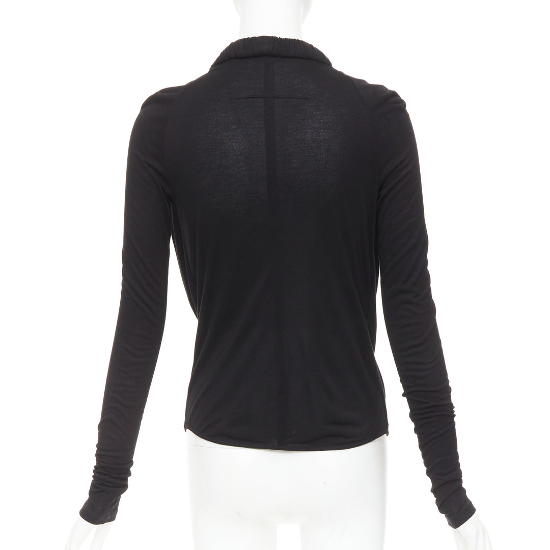 GIVENCHY black draped plunge cowl neck twist rope long sleeves top
