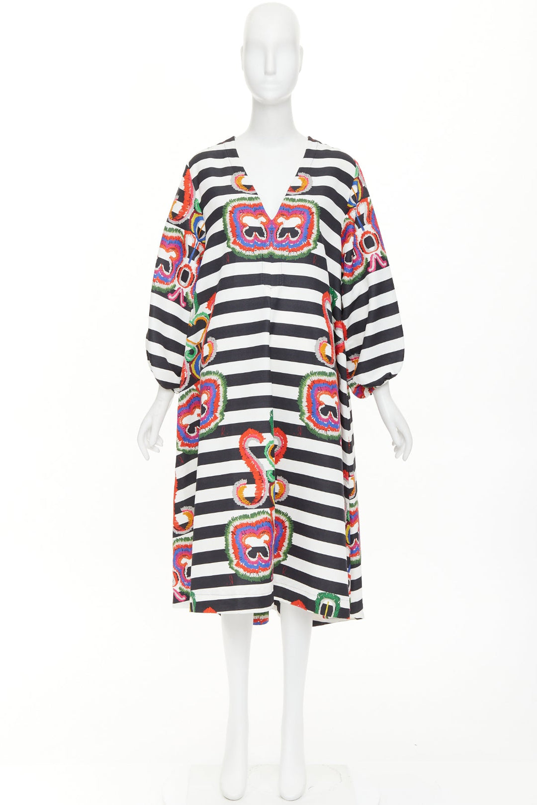 RIANNA AND NINA black white striped graphic print V-neck tent dress OS