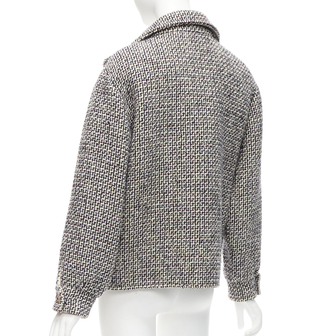 CHANEL Reversible black white wool tweed CC logo padded puffer jacket FR36 S