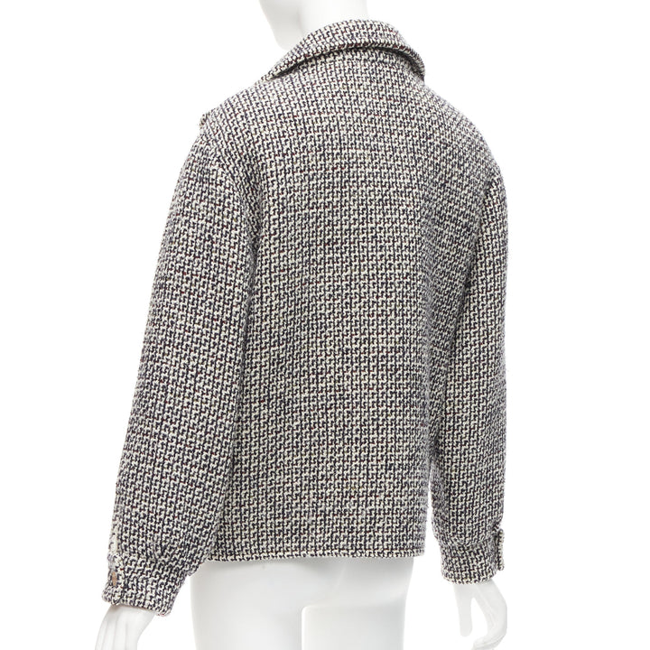 CHANEL Reversible black white wool tweed CC logo padded puffer jacket FR36 S