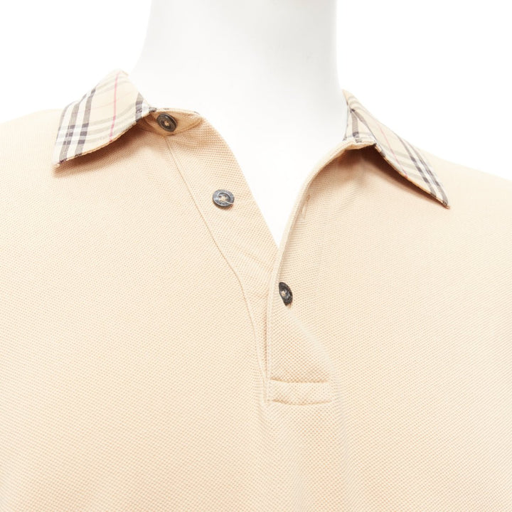 BURBERRY LONDON beige House Check collar relaxed long sleeve polo shirt L