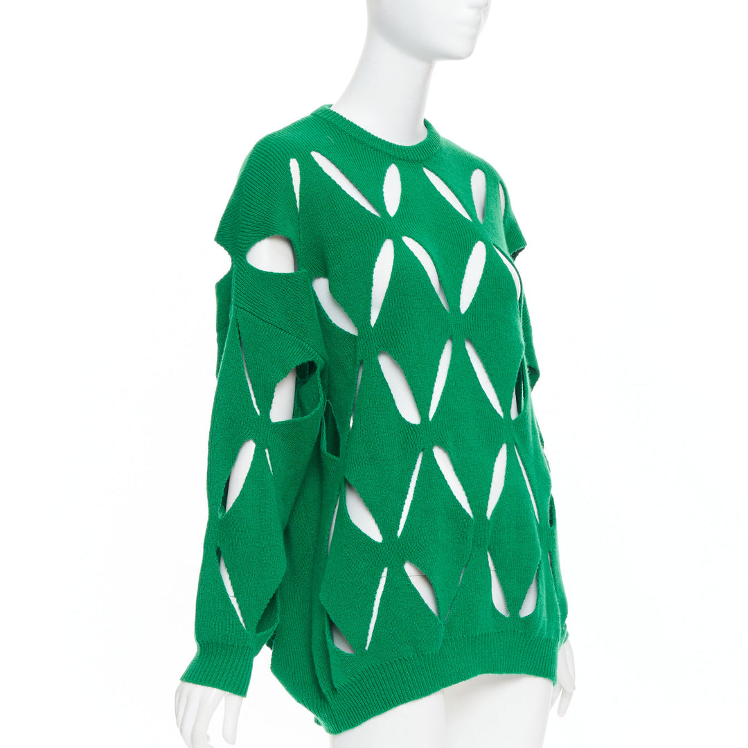 VALENTINO 2022 Pier Paolo Piccioli green virgin wool cut out sweater XXS