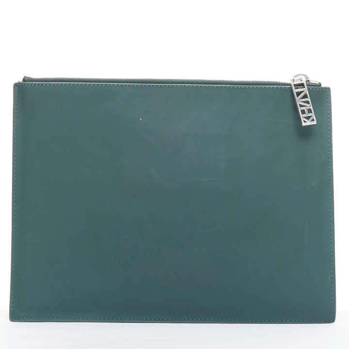 KENZO dark green purple debossed rubber logo portfolio zip clutch