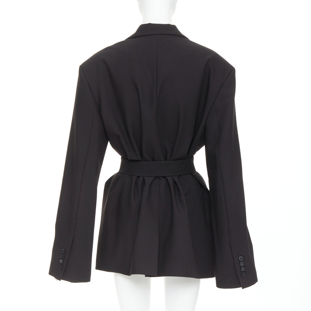 BAZILICA black cotton blend flap pocket belted oversized singled breasted blazer
