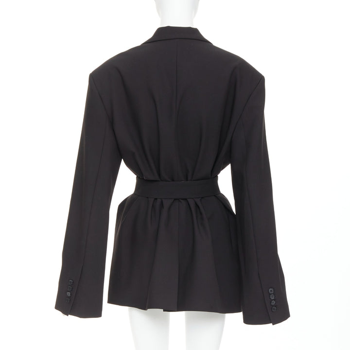 BAZILICA black cotton blend flap pocket belted oversized singled breasted blazer