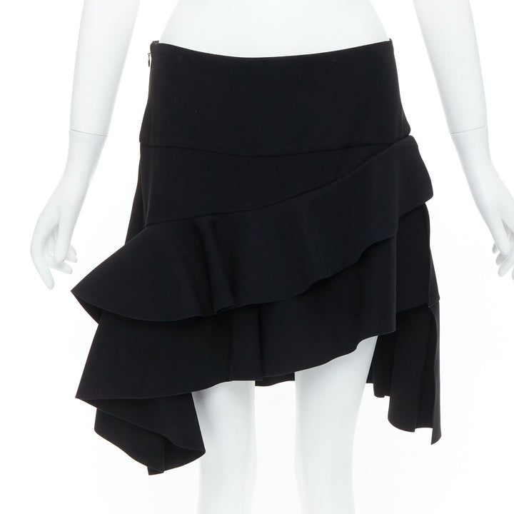 BALENCIAGA 2012 Runway black scuba structured ruffle slit skirt FR40 L