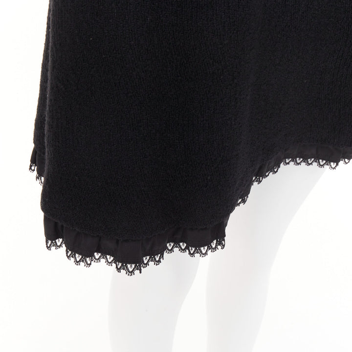 PRADA 2010 Runway black lace trim tiered bustier wool blend mini dress IT40 S