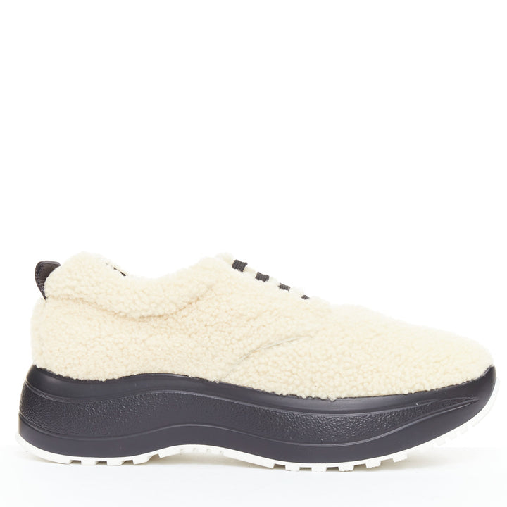CELINE Delivery beige shearling black midsoles chunky sneakers EU40