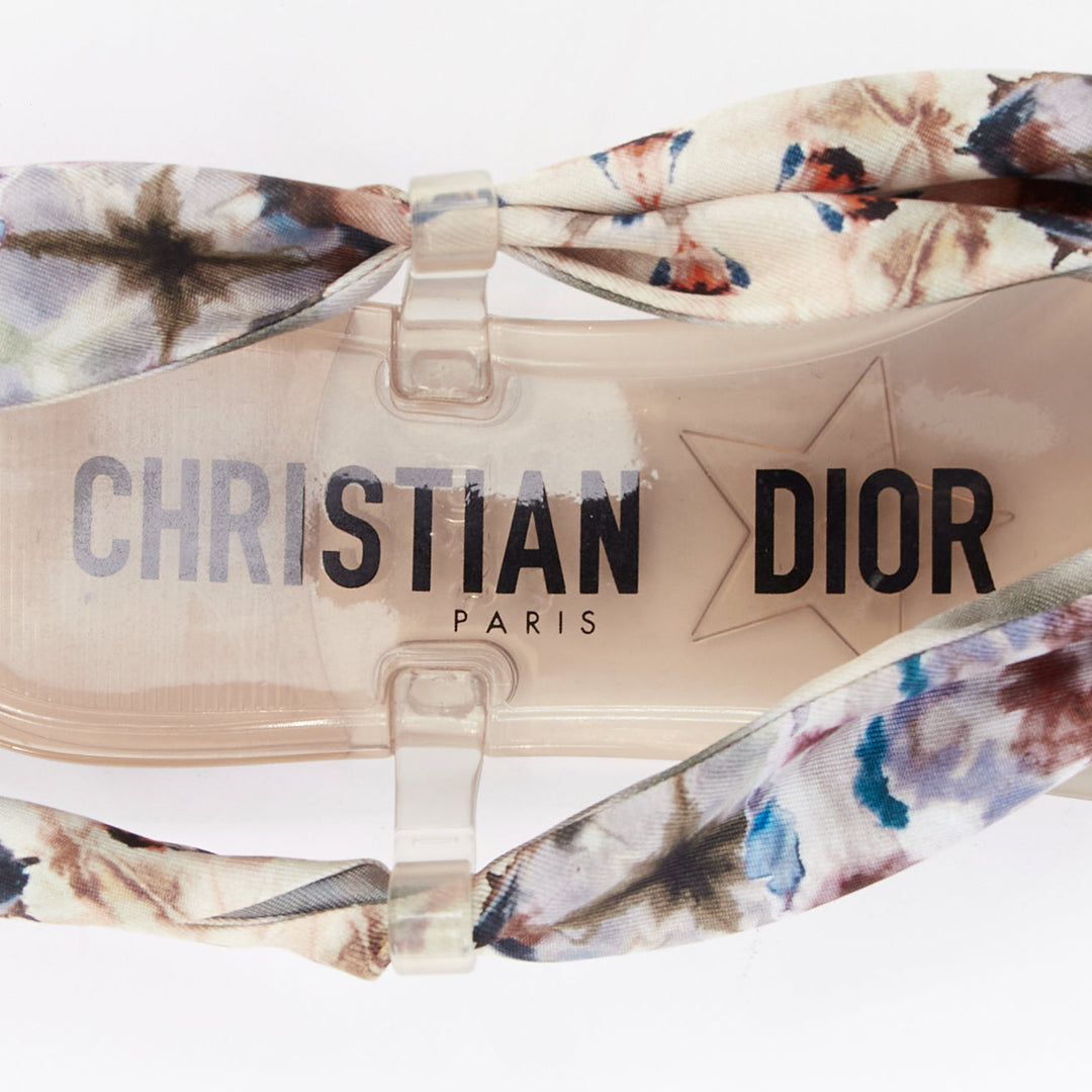CHRISTIAN DIOR 2019 multicolor Kaleidiorscopic silk tie flat sandals EU38