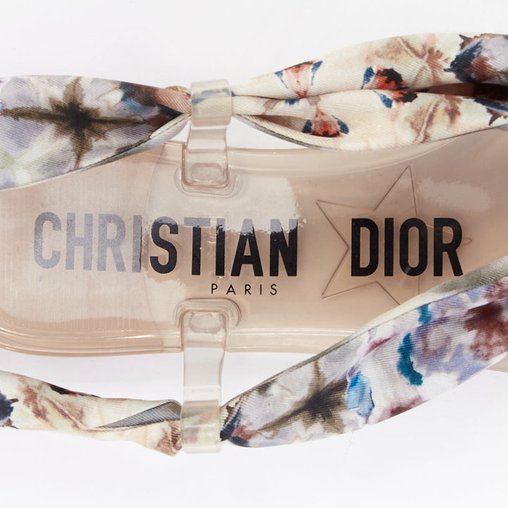 CHRISTIAN DIOR 2019 multicolor Kaleidiorscopic silk tie flat sandals EU38