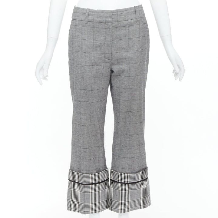 MONSE grey wool  contrast checkered turn up hem trousers US2 S